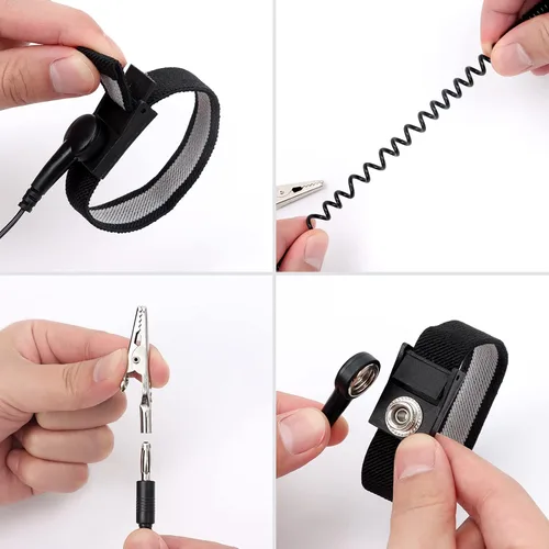 Miniatura 4 de STREBITO Correa de muñeca antiestática, banda de muñeca antiestática de 11 pulgadas, pulsera de conexión a tierra, correa de muñeca ESD, pulsera