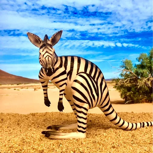Miniatura 4 de Randimals Figura de Juguete de Canguro Estilo Cebra de 5", Juguete de Figura de Acción de Animal de Goma Dura Premium, Amigo Híbrido Fomenta