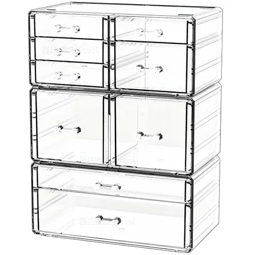 Miniatura 10 de Cq acrílico 4 Pack Organizador de Cajones de Acrílico Transparente para Encimera, Almacenamiento de Maquillaje Apilable con 13 Cajones, Organizador