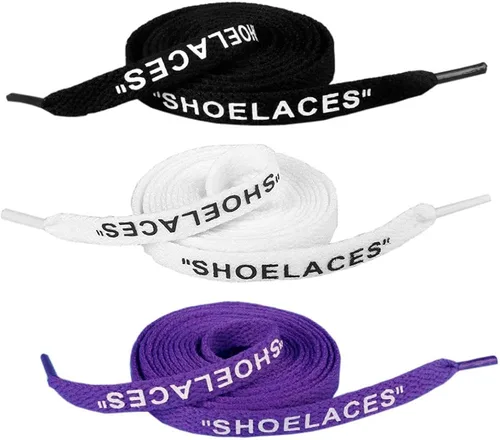Jurxy 3 pares de cordones planos impresos con texto, cordones de repuesto para zapatos deportivos, cordones de zapatos, 3.9ft, negro, blanco, morado
