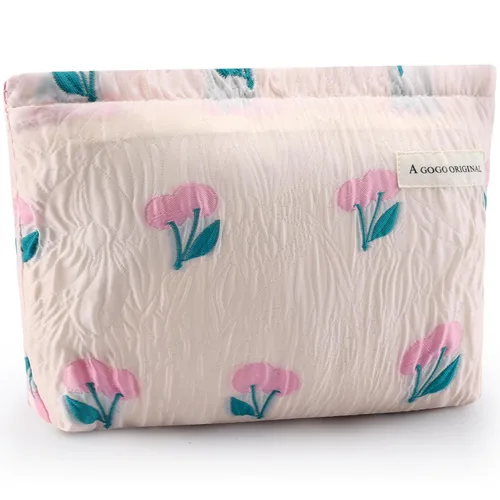 Miniatura 21 de Bolsa de maquillaje de flores para mujer, bonita bolsa de maquillaje para bolso, bolsa de cosméticos con cremallera, bolsa de cosméticos de lona