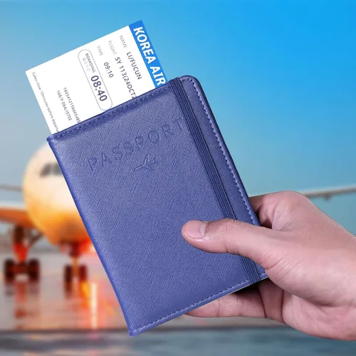 Miniatura 6 de Funda para pasaporte y tarjetero, Azul oscuro y rosa, Funda para pasaporte de viaje