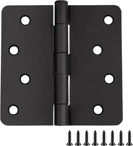 Design House Bisagras para puerta interior, 4.0 in. x 4.0 in., Redondeado, 1/4-pulg Radio, Acero, Pre-Lubricado, Herrajes para Puerta, Negro Mate,