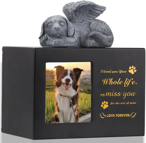 Miniatura 10 de Urna de mascota para cenizas de perro, caja de madera negra para cenizas, caja de cenizas de mascotas con bolsa de ángel y cenizas de perro