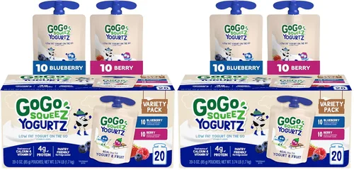 Miniatura 12 de GoGo squeeZ yogurtZ Paquete Variado, Arándano y Baya, 3 oz (Paquete de 20), Aperitivos para Niños Hechos de Yogur Real y Fruta, No Necesita