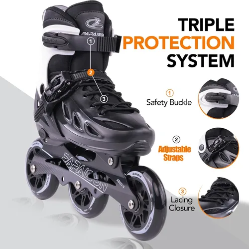 Miniatura 4 de PAPAISON Patines en línea ajustables para adultos para hombres y mujeres con 3 ruedas de 100 mm, patines de exterior para fitness, velocidad y Negro