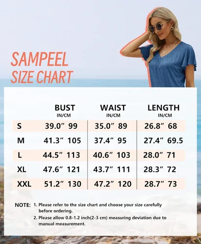 Miniatura 5 de SAMPEEL Camisetas de verano para mujer, estilo casual, con cuello en V, camisas de manga corta fluidas 2023 a la moda