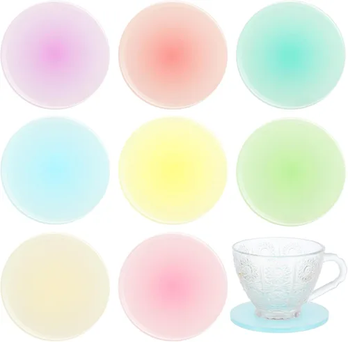 Miniatura 9 de Irenare 8 piezas posavasos acrílicos coloridos de 3.9 pulgadas, lindos posavasos redondos resistentes al calor, soporte antideslizante para mesa