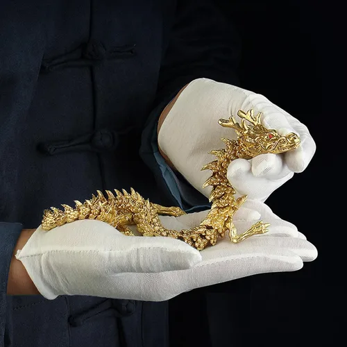 Miniatura 7 de Estatua y esculturas de dragón de Feng Shui de oro chino con articulaciones móviles, figuras coleccionables de dragón chino, decoración de mesa