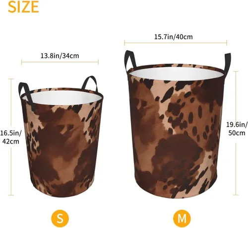 Miniatura 5 de brown cowhide art print Circular Hamper Waterproof Storage Bin Organizer Basket Laundry Hamper With Handles For Clothes Toys Small