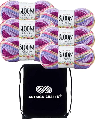 Miniatura 15 de Premier Yarns Bloom Chunky Gerbera 1114-21 - Hilo acrílico grueso y voluminoso #5 (3 madejas, el mismo lote de tinte) para ganchillo y tejer