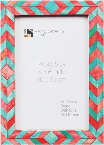 Miniatura 13 de Handicrafts Home Marco de fotos de mosaico chevron – Marco de fotos hecho a mano con incrustaciones de hueso de 4 por 6 para decoración de mesa