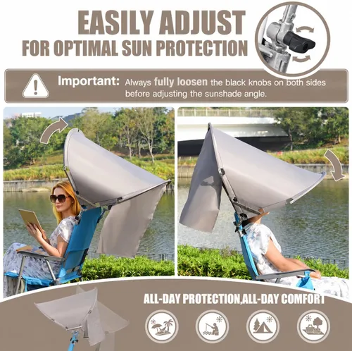 Miniatura 4 de Toldo universal XL resistente al viento para silla, extra grande plegable UPF 50+ con abrazadera ajustable, se adapta a la mayoría de la playa