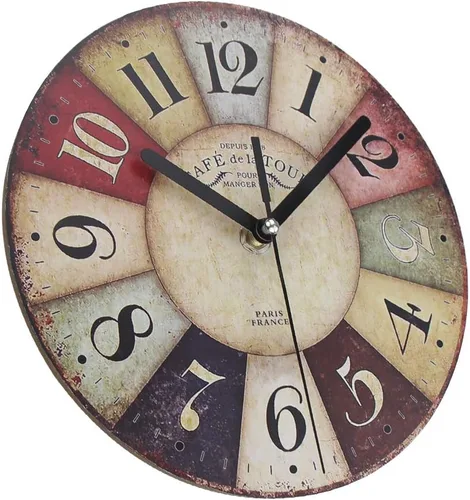 Miniatura 2 de Timelike Reloj de pared de madera de MDF, estilo retro, estilo retro, estilo rústico, estilo retro, reloj de pared de cuarzo (8 pulgadas, colorido)