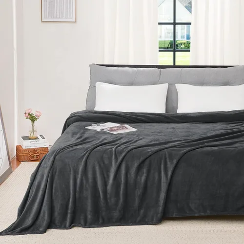 Miniatura 11 de RYB HOME Ropa de Cama Manta de Franela Tamaño Throw Todas las Estaciones Manta Ligera de Microfibra Suave que Ajusta Cubierta de Cama Colcha Crema