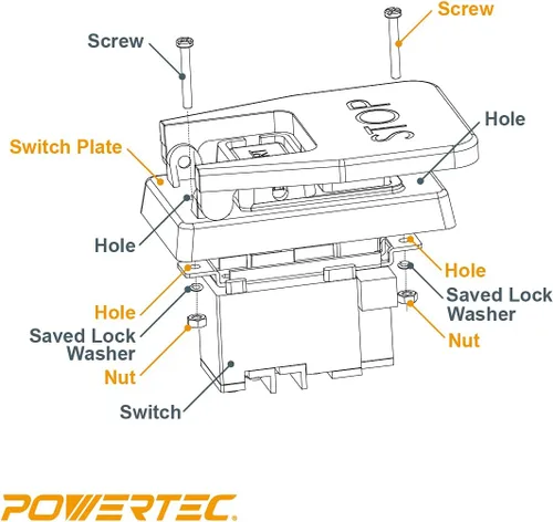 Miniatura 5 de Powertec 120V/230V Interruptor de paleta de voltaje dual con tornillos, 28 amperios, palanca de rodilla para herramientas eléctricas