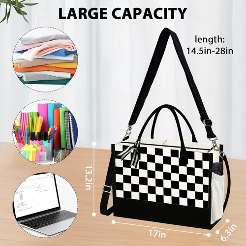 Miniatura 5 de Phrase Canvas Beach Bag,Zipper and Slide Pockets,Stylish Canvas Bag Shoulder Strap and Bottom Support, Office Handbag