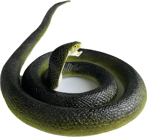 Serpiente de goma realista, serpiente falsa aterradora para disuasión de pájaros, juguete grande de cobra negra para decoración de jardín,