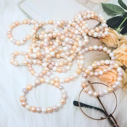 Miniatura 6 de Honbay Pulsera elástica simple con perlas de agua dulce para niñas y mujeres