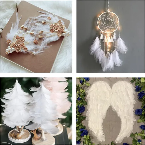 Miniatura 6 de Larryhot White Craft Feathers - 240 plumas naturales mixtas de 6 estilos para bodas, fiestas en casa, suministros de atrapasueños y manualidades