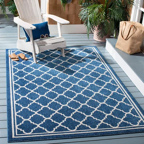 Safavieh Amherst Collection AMT422B - Alfombra para interiores y exteriores, color gris claro y beige Azul marino/beige