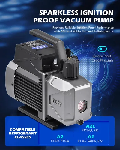 Miniatura 3 de Orion Motor Tech A2L Bomba de vacío y juego de medidores para aire acondicionado, para sistemas R1234yf R32 R134a R410A con bomba de vacío a prueba