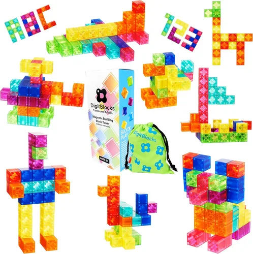 Miniatura 6 de BrainSpark 48 piezas bloques de construcción magnéticos DigitBlocks multicolor STEM Montessori bloques imán para niños, juego educativo