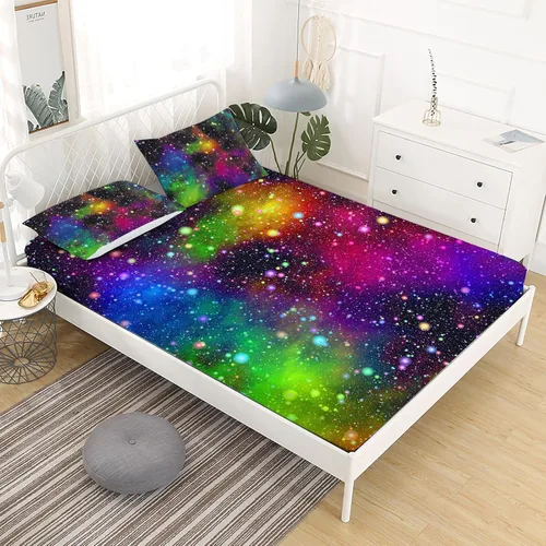 Miniatura 2 de Juego de sábanas bajeras de galaxia para niñas y niños, 2 piezas, 1 sábana de bolsillo profundo con 1 funda de almohada de microfibra sin arrugas