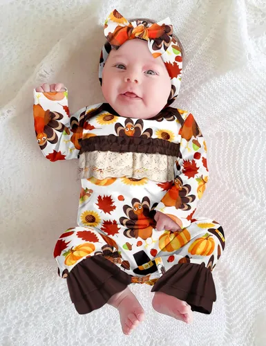 Miniatura 3 de WIQI Ropa para bebé recién nacida, con volantes, manga larga, lindo mameluco con diadema