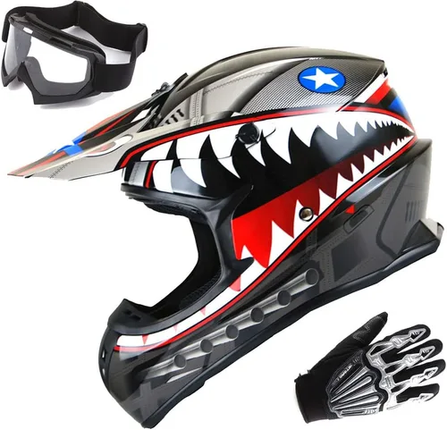 Miniatura 21 de 1Storm - Casco de motocross para adultos BMX MX ATV Dirt Bike Downhill Mountain Bike estilo Monster Shark Racing HKY_SC09S