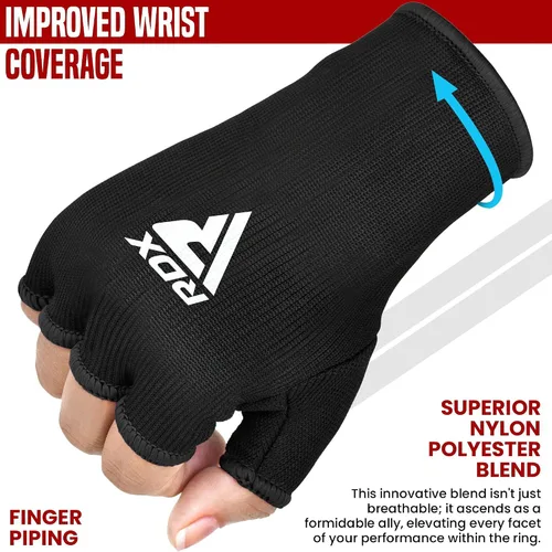 Miniatura 2 de RDX Guantes de mano para boxeo, guantes internos para hombres y mujeres, vendas elásticas de medio dedo, protección para los puños debajo