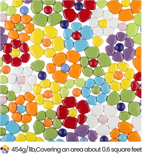 Miniatura 5 de Youway Style Azulejos de Mosaico en Pétalo para Manualidades a Granel, Suministros de Azulejos de Mosaico de 1 Libra, Azulejos de Vidrio en Flor