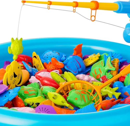 Miniatura 4 de Juego magnético de juguetes de pesca para niños pequeños de 3 a 5 4 a 8 años, mesa de agua para tina de juguete con poste inflable para piscina, red