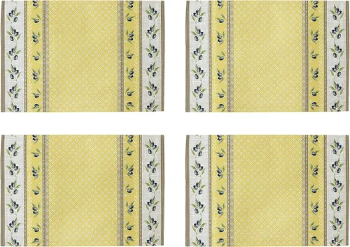 Home Bargains Plus Mantel rectangular de tela, juego de 4 manteles individuales, estampado Olivier amarillo y gris oliva, manteles individuales de
