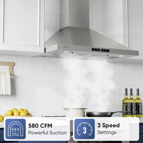 Miniatura 2 de Campana de cocina de montaje en pared de 30 pulgadas, 580 CFM, campana de ventilación de cocina de acero inoxidable conductible/sin conductos Acero