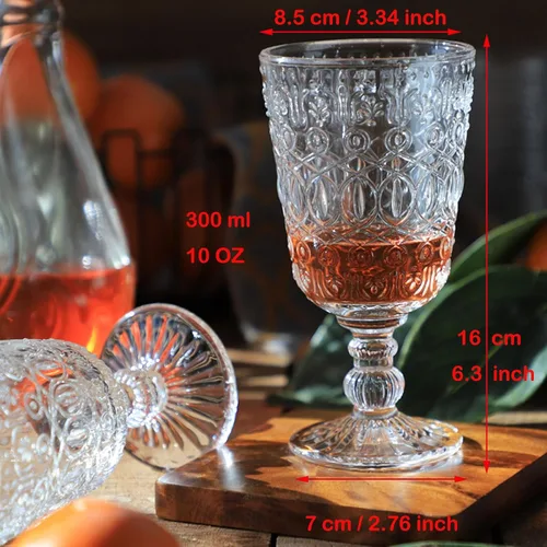 Miniatura 9 de Taganov Juego de 6 copas de vino vintage transparentes, 10 onzas, con tallo, bonitas copas de vidrio para bodas, fiestas, bar