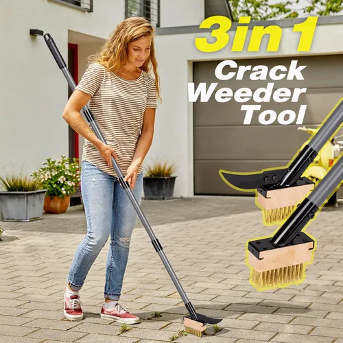 Miniatura 9 de Walensee Cepillo 3 en 1 para eliminar grietas y musgo con mango ajustable de 66.5 pulgadas, extractor de malezas con 2 cabezales de cepillo