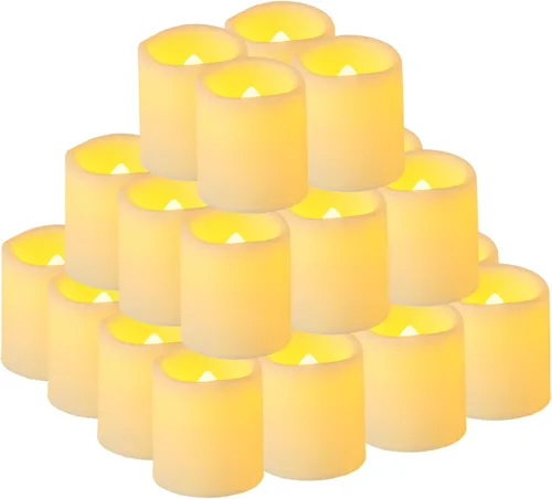 Paquete de 36 velas de té sin llama de 1.5 x 1.8 pulgadas, funcionan con pilas, velas votivas LED parpadeantes, velas falsas eléctricas parpadeantes