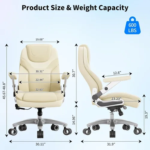 Miniatura 2 de Silla de oficina grande y alta con brazos 5D, silla de escritorio resistente de tela y piel sintética, soporte lumbar ajustable y altura, función