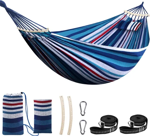 Miniatura 11 de Chihee - Hamaca de algodón grande y transpirable para acampar, con capacidad de hasta 660 libras, portátil, con barra separadora desmontable