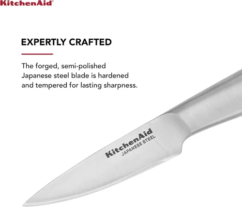 Miniatura 2 de KitchenAid Cuchillo de pelar de acero inoxidable forjado gourmet con cubierta de hoja de ajuste personalizado, cuchillo de cocina afilado, hoja