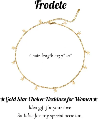 Miniatura 2 de Frodete Gargantilla de estrella dorada para mujer, bonito collar para adolescentes y niñas, collar de estrella de moda, gargantilla ajustable