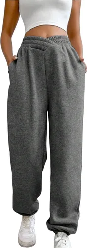 HOPYOP Pantalones deportivos casuales para mujer, pantalones cruzados en V, cintura alta, holgados, pantalones para descansar