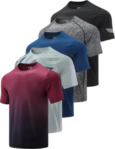 Paquete de 5 camisetas de manga corta, con cuello redondo y de secado rápido para hombre, camisetas deportivas para correr, entrenar o ir al gimnasio