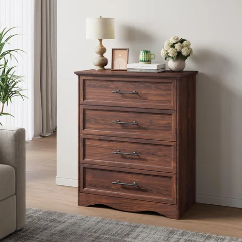 Miniatura 16 de Mesita de noche con estación de carga, Mesa auxiliar estilo granja de 19.7" con almacenamiento de 3 cajones, Mesa lateral de cama de madera