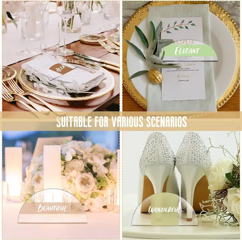 Miniatura 4 de Bucherry 30 tarjetas de lugar de acrílico transparente para bodas, 2 x 4 pulgadas, tarjeta de número de mesa de medio círculo, placa