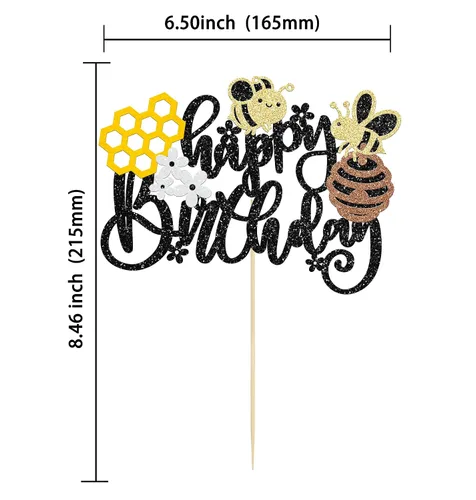 Miniatura 2 de Gyufise 1 decoración para pastel de cumpleaños con purpurina de panal de abeja para decoración de pastel de miel, abejorro, tema de abejorro, baby