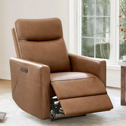CHITA Silla reclinable eléctrica de cuero genuino para adultos, sillón reclinable eléctrico de pared para espacios pequeños, moderna sala de estar y