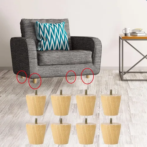 Miniatura 7 de uxcell Patas de madera para muebles, patas de sofá de 2 pulgadas, patas redondas de madera maciza, patas de sofá de color madera, patas de repuesto