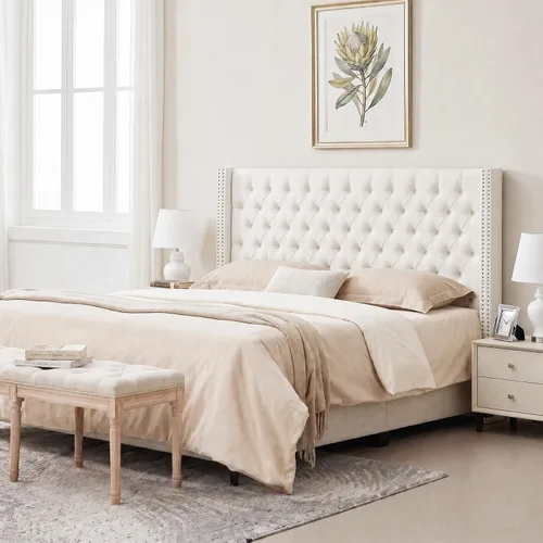 Miniatura 7 de Madison Park Cabecera tapizada Queen Wingback, con acolchado de esponja de alta densidad, cabecera de altura ajustable, fácil montaje, terciopelo
